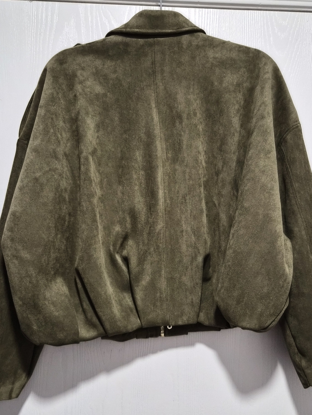 Zara Viral Faux Suede Olive Green Bomber Jacket Size Small - Picture 9 of 11